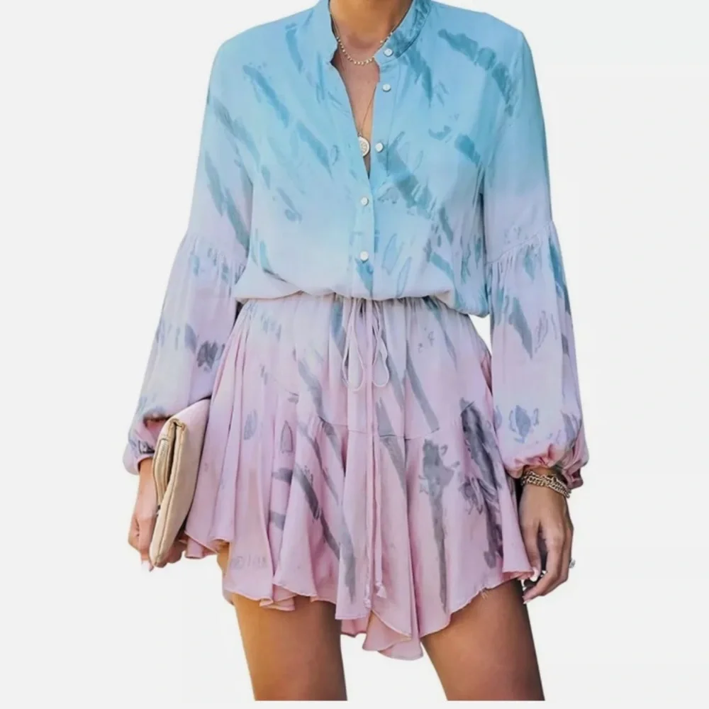 Pastel Tie-Dye Dress with Drawstring Waist